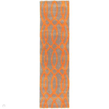 Matrix MAX37 Wire Modern Geometric Hand-Woven High-Density Soft Textured Shimmer Wool & Viscose Blend Warm Beige/Burnt Orange Runner-Asiatic Carpets-Rug Love - The Most Loved Rug Store